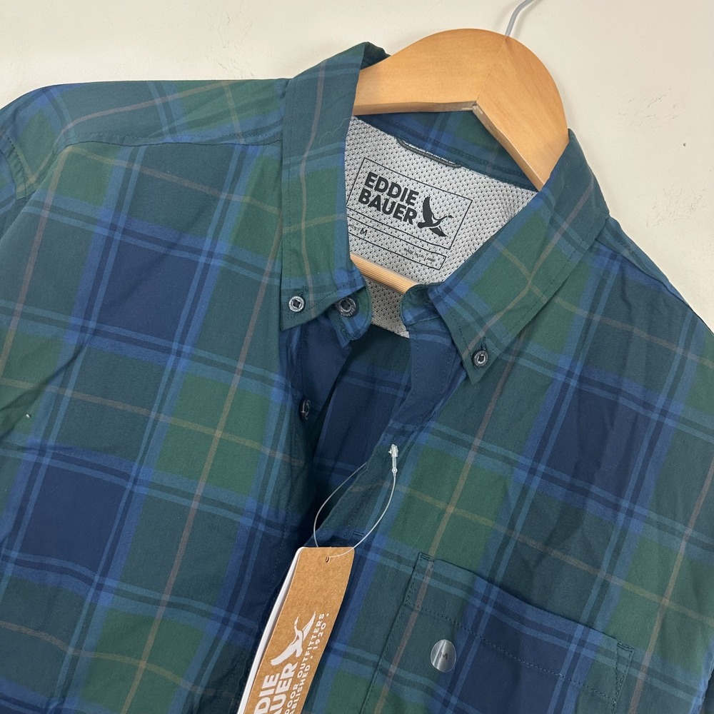 Eddie Bauer Voyager Flex Shirt Dark Hunter Check Long Sleeve Button Down Mens M
